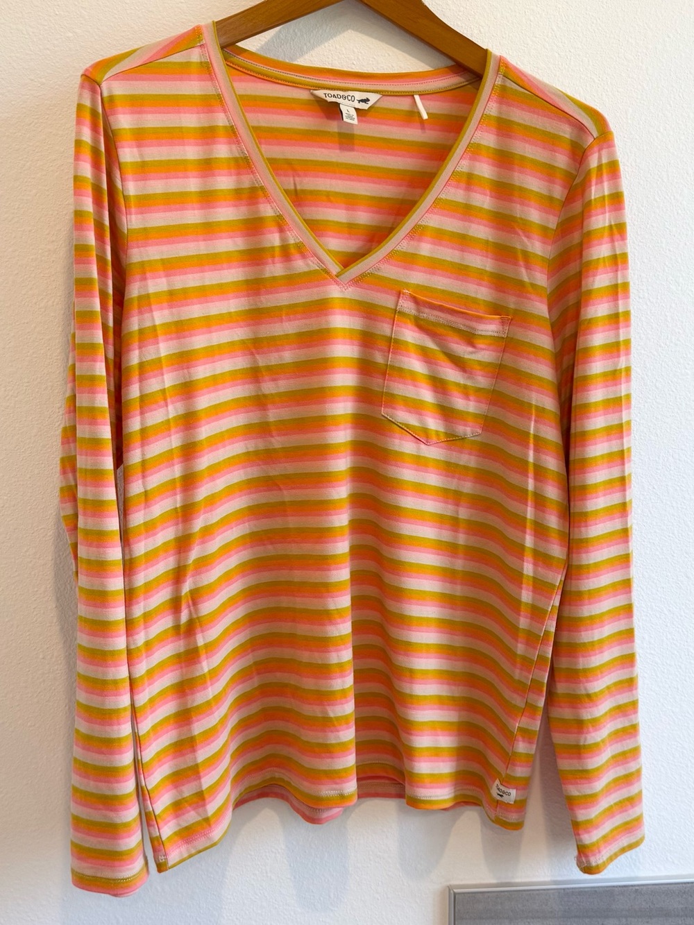 TOAD & CO Maisey Long Sleeve T in Papaya Bold Stripe Size L